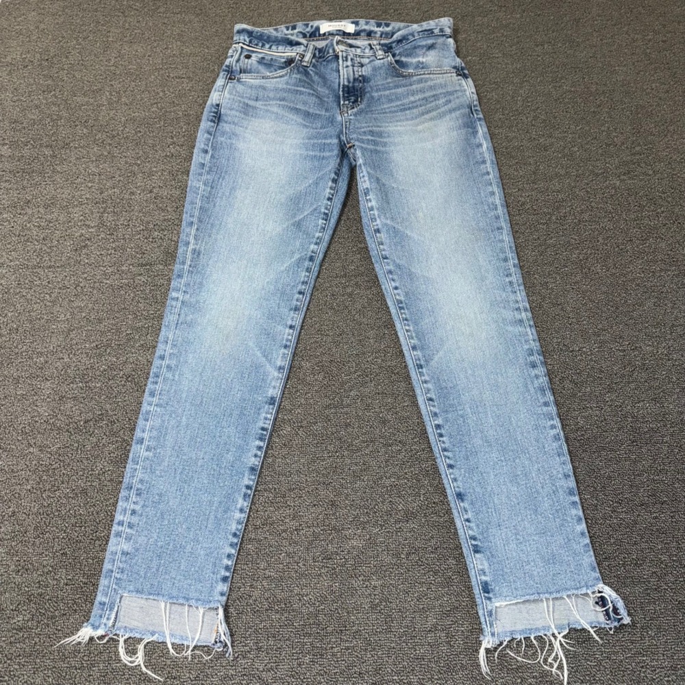 Moussy Vintage Blue Slim Straight Frayed Step Hem Jeans Made in Japan Size 25